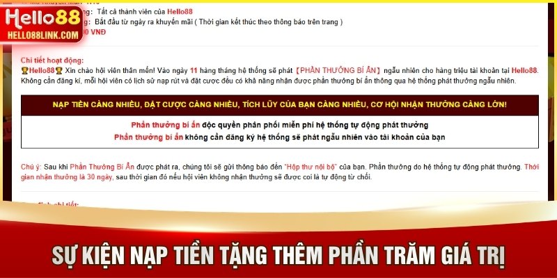Sự kiện nạp tiền tặng thêm phần trăm giá trị